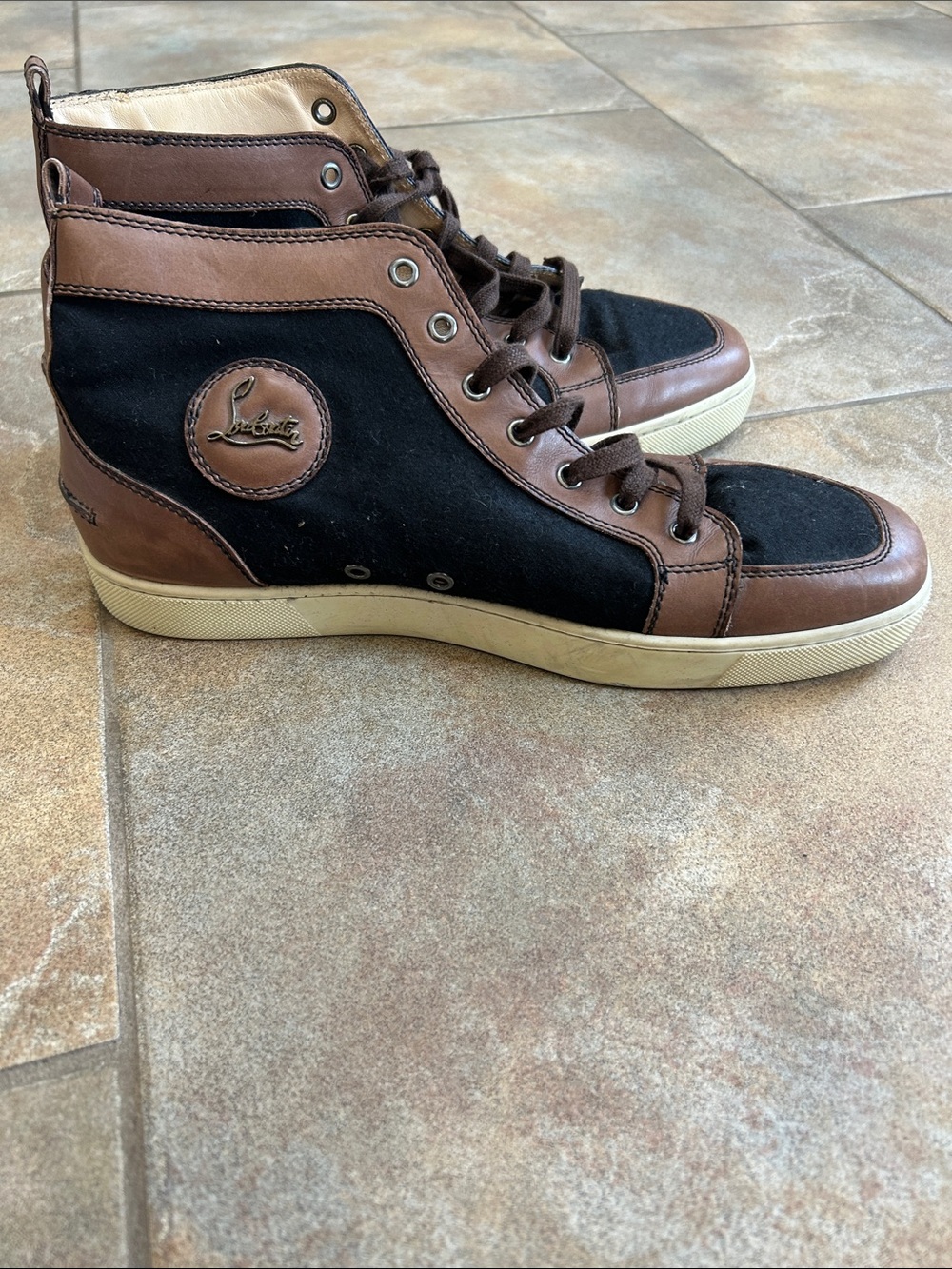 Christian Louboutin Black and Brown High-Top Sneakers